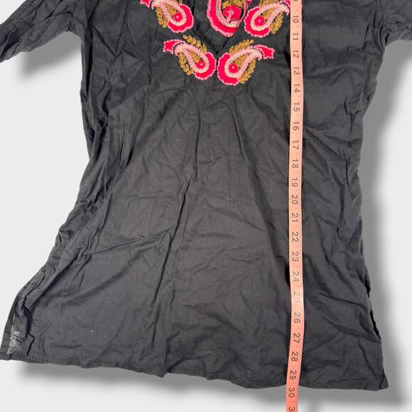 OndadeMar Black Tunic Top Size M Embroidered Boho Paisley Cover Up Long Sleeve - Picture 4 of 8